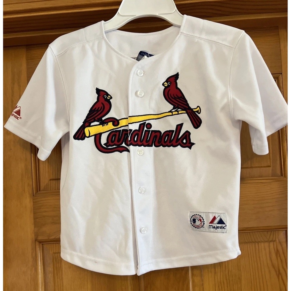 Majestic St Louis Cardinals MLB Baseball Jersey Kids 5/6 White Button Up